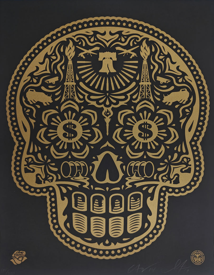 Power & Glory Day of the Dead Skull, Shepard Fairey, Gold