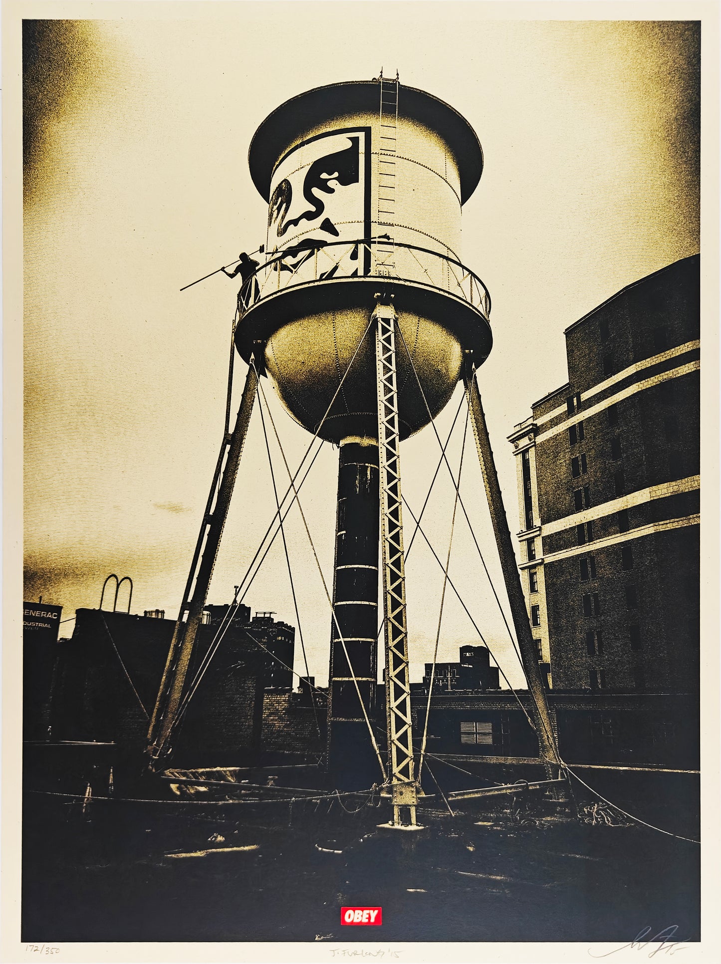 Covert to Overt, Icon Water Tower, Gold, Shepard Fairey