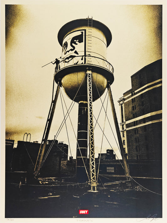 Covert to Overt, Icon Water Tower, Gold, Shepard Fairey