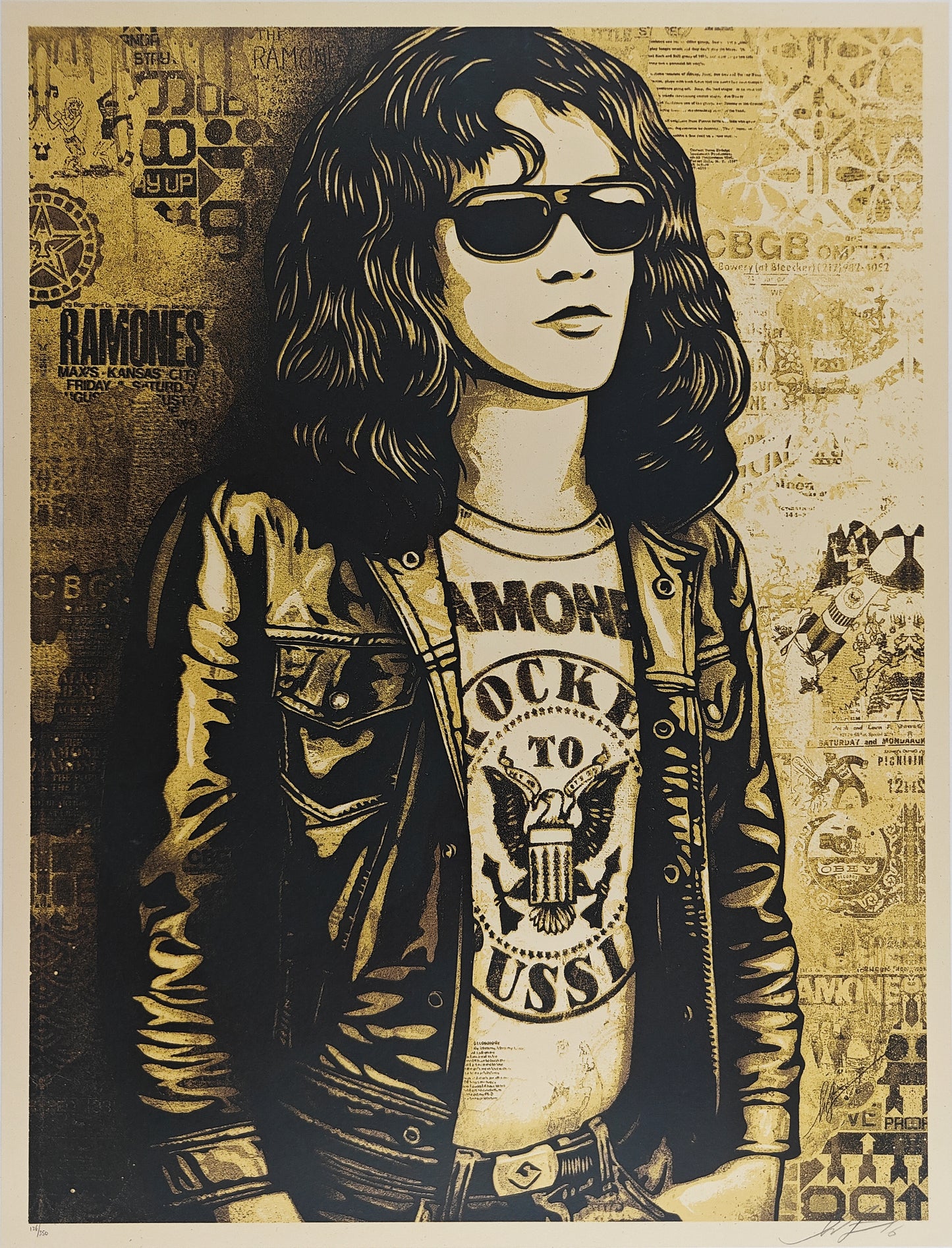 Tommy Ramone Collage, Gold, Shepard Fairey